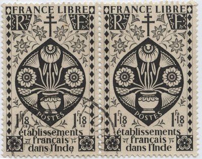 Francia létesítmények Indiában – FRANCE LIBRE és Cross of Lorraine – 1942-es bélyeg alkotó: French School
