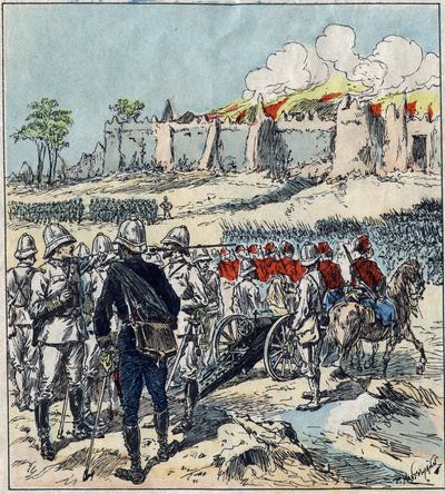 Francia expedíció Dahomey-ba (a mai Benin). Dodds tábornok támadási oszlopait alkotja Abomey előtt alkotó: French School