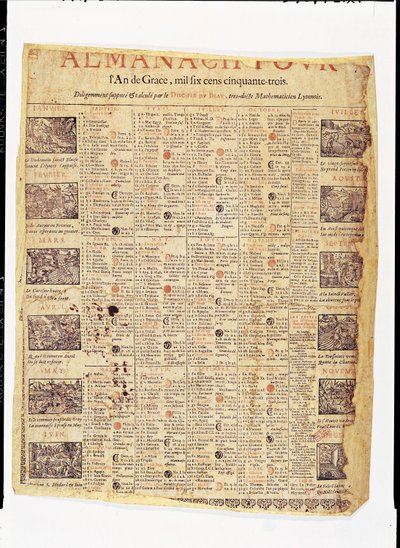 Egy almanach címlapja 1653-hoz (tinta papíron) alkotó: French School