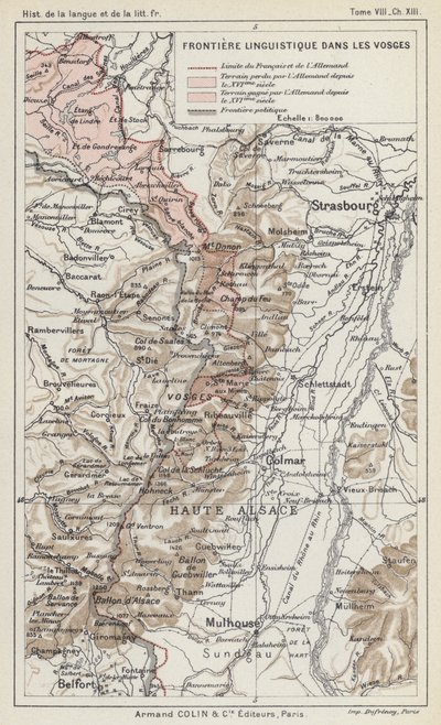 Nyelvi határ a Vogézekben (színes litográfia) alkotó: French School