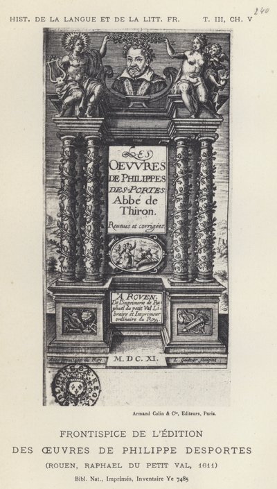 Philippe Desportes művei kiadásának előlapja (litho) alkotó: French School