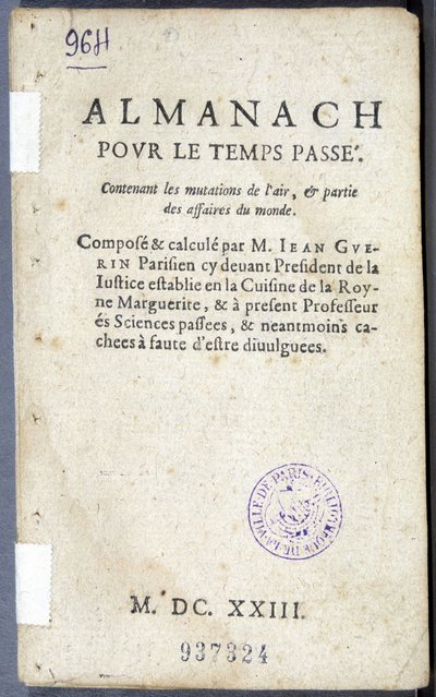 Jean Guerin „Almanach pour le temps passé” című könyvének előlapja alkotó: French School
