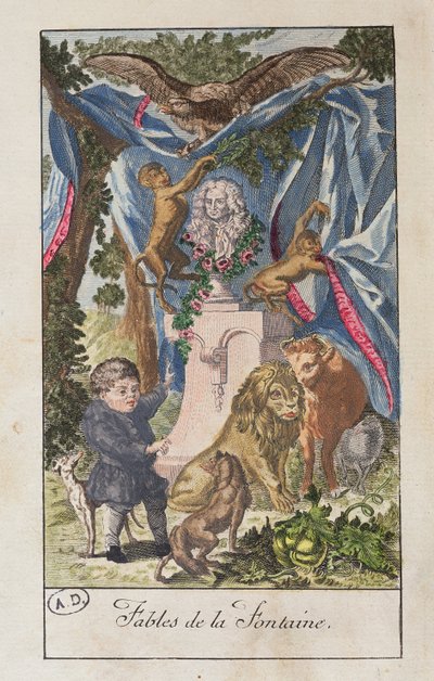 A Bouillon által szerkesztett „Fables de La Fontaine” előlapja alkotó: French School
