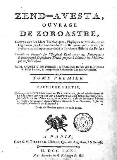 A Zend Avesta 1771-es kiadásának előlapja alkotó: French School