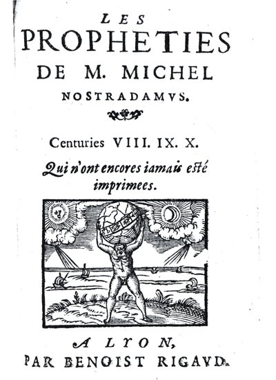 Frontispiece to The Prophecies of M. Michel Nostradamus, pub. írta: Benoist Rigaud, 1568 alkotó: French School