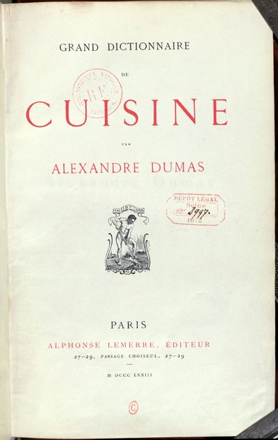 Alexandre Dumas pere (1803-70) előképe a Grand Dictionnaire de Cuisine-hoz, 1873 alkotó: French School