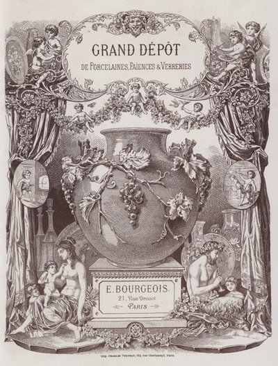 A Grand Depot de Porcelaines, Faiences et Verreries katalógusának homlokzata (színes litó) alkotó: French School