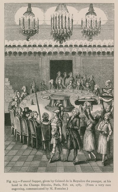 Temetési vacsora, Grimod de la Reyniere, az ifjabb, a párizsi Champs Elysees-i szállodájában, 1783. február 1. alkotó: French School