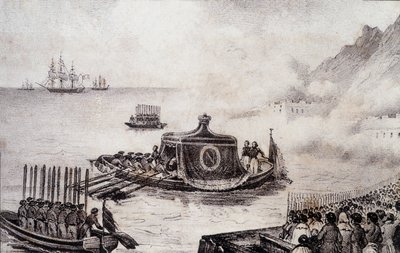 I. Napóleon temetése: Szent Ilona távozása - Levilly rajza, M. St Maurice „” Napóleon temetésének történeti festménye” c. 1851. alkotó: French School