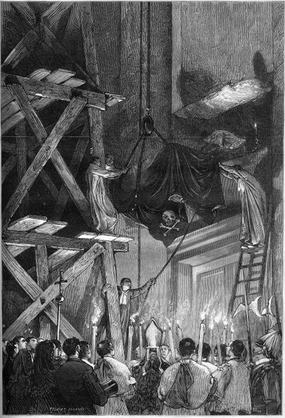 Ix (Pio) pápa (1792-1878) temetése: a holttest temetése a római Szent Péter-bazilikában. Metszet az 1878. március 9-i „” Le Monde Illustré”” 1093. sz. alkotó: French School