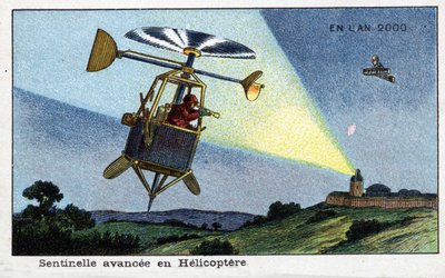 Futuredays: A 2000-es év tizenkilencedik századi víziója – „” 2000-es év” sorozat: Helikopter-előrelátó – Villemard kromolitográfiája alkotó: French School