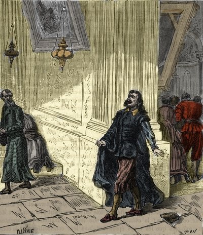 Galileo Galilei (1564-1642), olasz tudós, 1582-ben Pisa székesegyházában, Olaszországban egy lámpa ingaszerű kilengését figyeli - Galileo Galilei dit Galilee (1564-1642) a pisai székesegyház lámpájának oszcillációját figyeli 1582 - Metszet i alkotó: French School