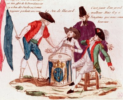Szerencsejáték, amelyet a három birtok (papság, nemesség és nemesség) játszik (metszet, 18. század vége) alkotó: French School
