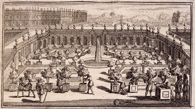 Narancskertben dolgozó kertészek a Le Parfait Jardinier-től, ou Instruction pour les Jardins Fruitiers et Potager, Jean de la Quintinye, megjelent 1695 alkotó: French School