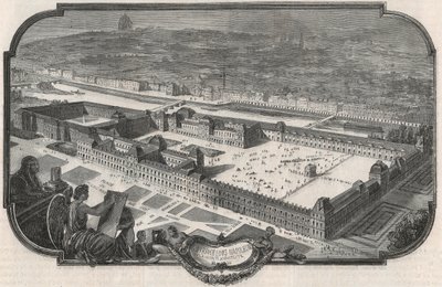 A Palais du Louvre és a Tuileriák általános képe 1852-ben – Edmond Texier 1852-es metszete „Tableau-de-Paris”-ban alkotó: French School