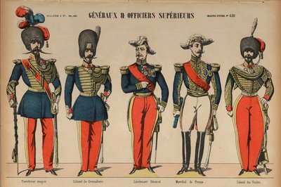 A francia hadsereg tábornokai és rangidős tisztjei (színes metszet) alkotó: French School