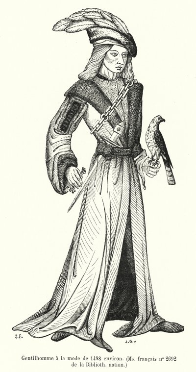 Divatos úriember 1488 körül (metszet) alkotó: French School