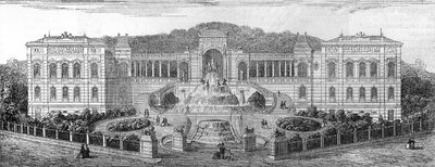 A Marseille-i Palais de Longchamp geometriai képe, Bouches du Rhone (13), 1862-ben építette Henri Jacques Esperandieu (1829-1874). Metszet az április 30-i „” The Illustrated World”” 681. sz alkotó: French School