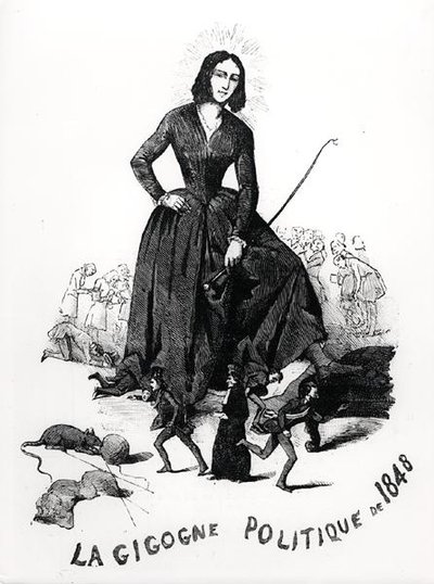 George Sand, a politikai gólya, a "Le Monde Illustre"-ból alkotó: French School