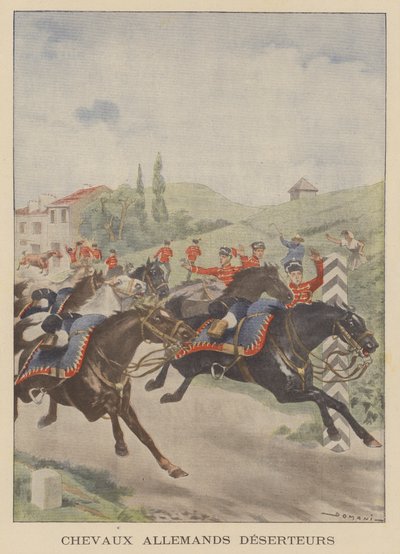 A német hadsereg lovai "dezertálnak" a francia határon (színes litográfia) alkotó: French School
