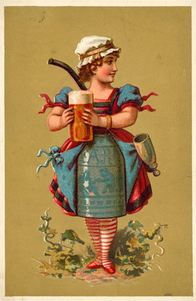 Lány a kezében egy nagy pohár sörrel (chromolitho) alkotó: French School