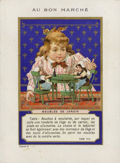 Babákkal és miniatűr bútorokkal játszó lány, Meubles De Jardin alkotó: French School