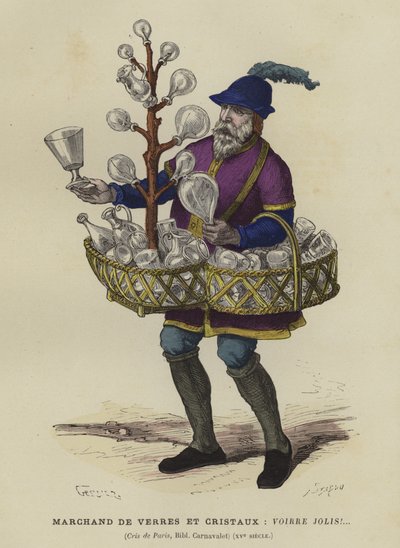 Glas- und Kristallverkäufer, 15. Jahrhundert von French School