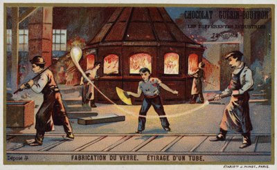 Üveggyártás. Cső kihúzása (chromolitho) alkotó: French School