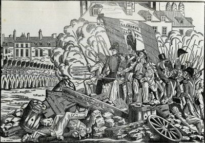 Dicsőséges és emlékezetes harcok 1830 júliusában a párizsi városháza negyedben - Revolution de 1830 - A csaták 1830 júliusának napjaiban Párizsban. alkotó: French School