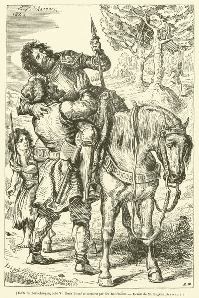 Goetz de Berlichingen, V. felvonás, Goetz megsebesült és megmentette a Bohemians (metszet) alkotó: French School