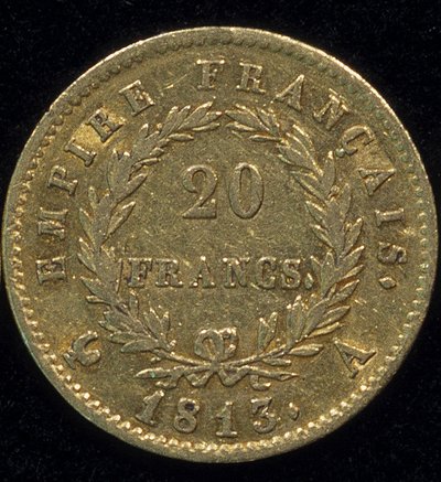 20 frankos aranyérme (Napóleon) 1813-ból vissza. alkotó: French School