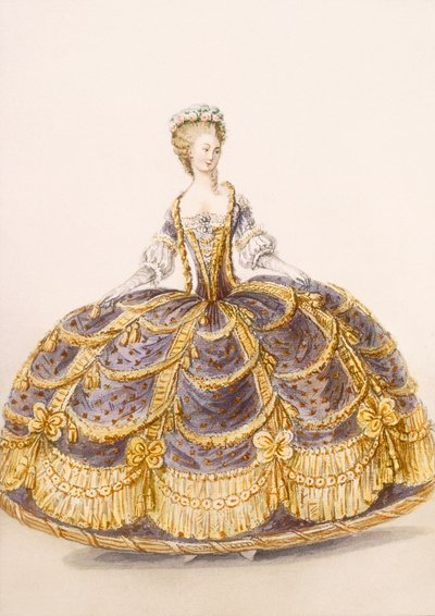 Udvari bemutatásra alkalmas ruha, Galeries des Modes et Costumes Francais tányérja, 1778-87 99:ruha; tradicionális öltözet; népviselet; divat; ábra; alkotó: French School