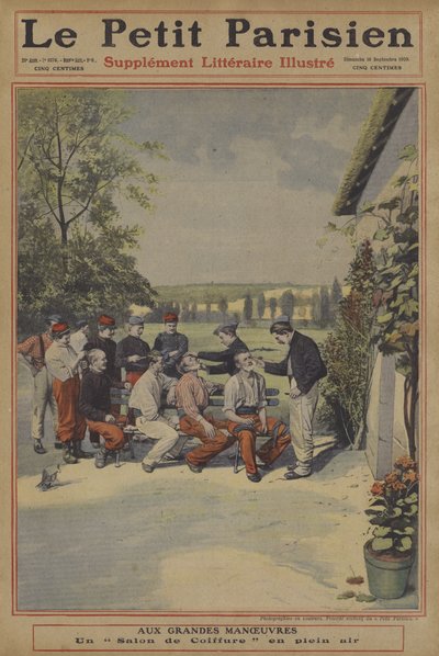 A francia hadsereg nagy manőverei: szabadtéri borbély (színes litho) alkotó: French School