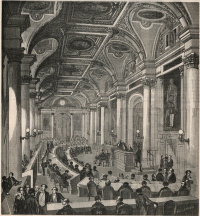 Nagy tárgyalóterem a párizsi államtanácsban – Edmond Texier 1852-es metszete „Tableau-de-Paris”-ban alkotó: French School