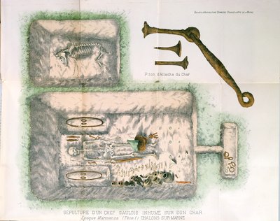 A szekerén eltemetett gall törzsfőnök sírja, amelyet Rene Lemoine talált meg Chalons-sur-Marne-ban 1904. március 10-én. alkotó: French School