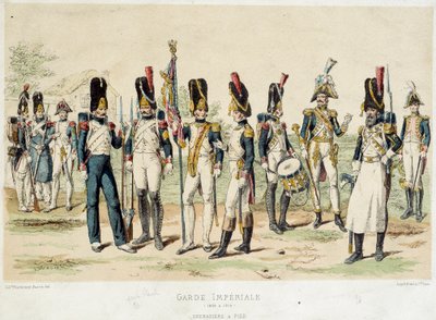 Gránátosok I. Napóleon császári gárdájának lábánál (1804 és 1814 között). 19. századi metszet. Párizs, dekoratív művészet alkotó: French School