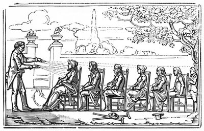 Csoportos mágnesterápia, Baron du Potet Therapeutique Magnetique illusztrációja, 1863 alkotó: French School