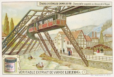 Lógó vonat a Wupper folyón, a Veritable Extrait de Viande Liebig reklámkártyája alkotó: French School
