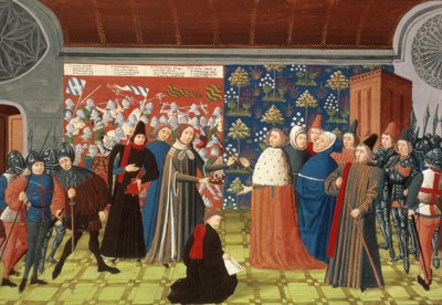 Harl.4380 f.184v II. Richard átadja a koronát Derby grófjának, Froissart