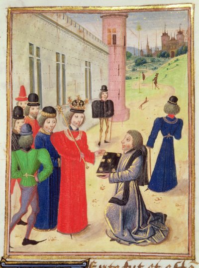 Harl 4380 f.233v Froissart bemutatja könyvét II. Richardnak, a Froissart