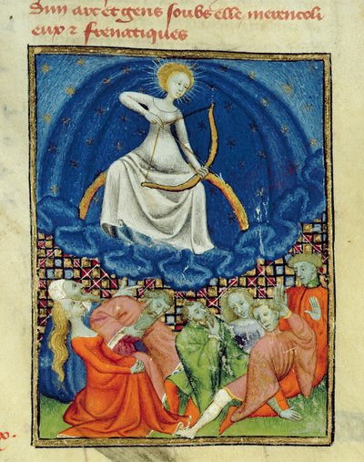 Harl 4431 f.101 Diana és követői, őrültek (A Hold imádói), párizsi másolat, 1410-1515 körül alkotó: French School
