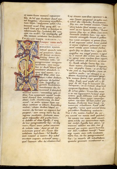 Harley 4772 f.120v Nyitóoldal Ruth könyvéből, „The Montpelier Bible” (tinta és színes pergamen) alkotó: French School