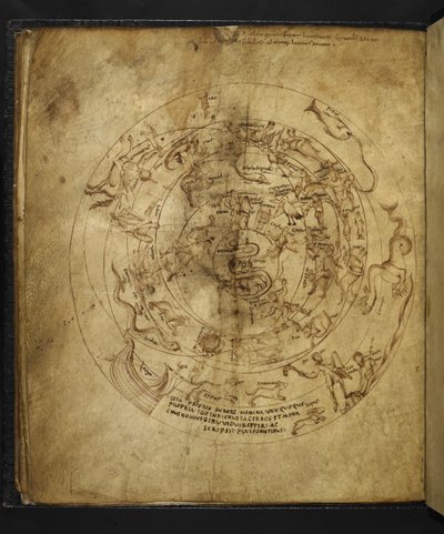 Harley 647 f.21v Az északi és déli félteke diagramja, Marcus Tullius Cicero (vellum) „Aratus”-ból. alkotó: French School