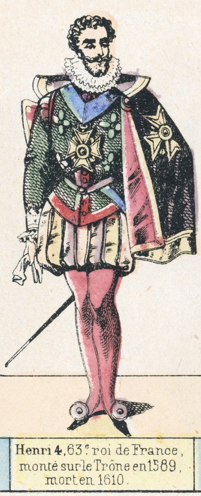 Henri 4, Franciaország 63. királya, 1589-ben lépett trónra, 1610-ben halt meg (színes metszet) alkotó: French School