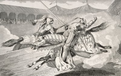 II. Henrik (1519-59) halálosan megsebesült egy tornán a lánya esküvői ünnepségén, Colart „Histoire de France” című művéből, amely 1840 körül jelent meg H. alkotó: French School