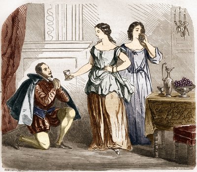 IV. Henrik (1553-1610), Franciaország királya, akit félmeztelen nők szolgálnak. Dr. Th. „A prostitúció és a kicsapongás története a világ összes népe között az ókortól napjainkig” vésése. -F. Debray. 1879. alkotó: French School
