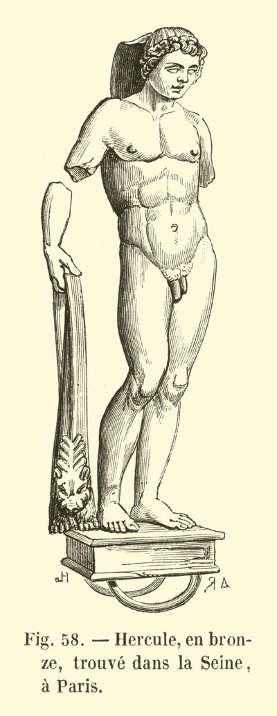 Hercules, bronzból, a Szajnában találták, Párizsban (metszet) alkotó: French School