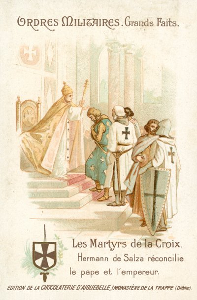 Hermann von Salza, a Német Lovagrend nagymestere megbékélést hoz létre IX. Gergely pápa és II. Frigyes császár között. alkotó: French School