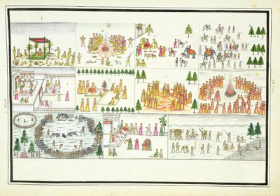 Hindu fesztiválok, köztük a Dasehra, Diwali és Holi az 1774-ben megjelent Gentil albumból alkotó: French School
