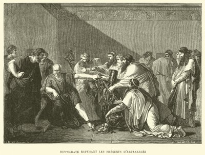 Hippokratész megtagadja Artaxerces ajándékait (metszet) alkotó: French School